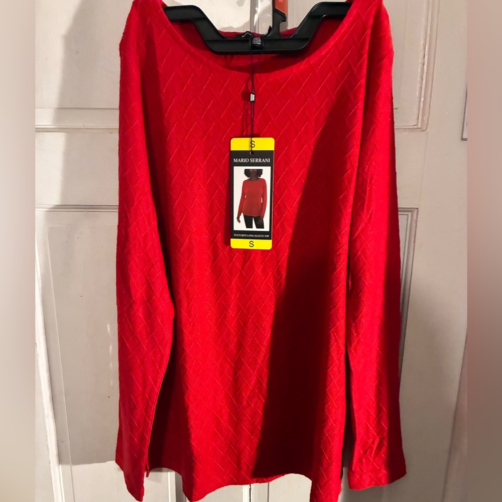 Mario Serrani Vibrant Red Textured Long Sleeve Top